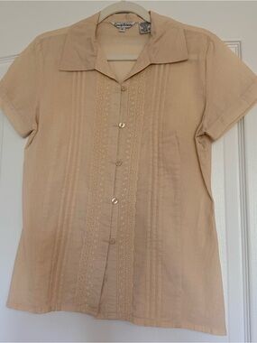 Vintage Capacity Unlimited Cream Eyelet Pintuck Cotton Blouse Size Medium
